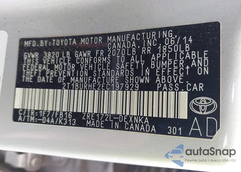 2014 Toyota Corolla Le from USA, damaged, VIN 2T1BURHE2EC197929